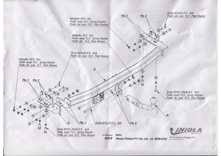 Фаркоп Imiola для Nissan Primera хетчбек/седан (1999-2002) N.016