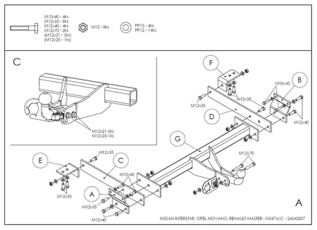 Фаркоп оцинкованный с быстросъемным шаром Galia для Renault Master (1998-2010) N047C