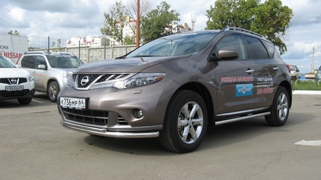 Защита переднего бампера d57+d42 двойная Nissan Murano (2011-2016) NIM11002