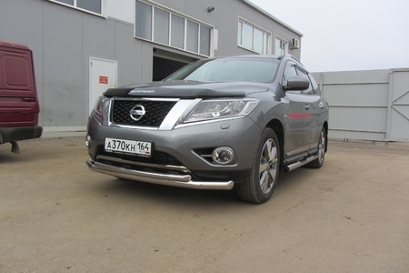 Защита переднего бампера d76+d57 двойная Nissan Pathfinder (2014-2017) NIP14-003