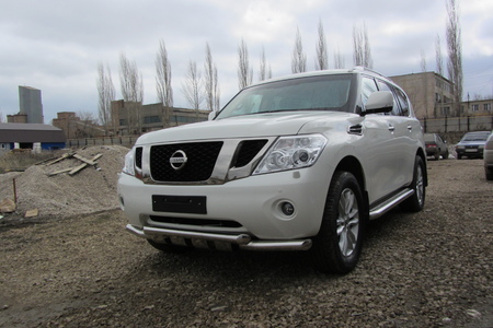 Защита переднего бампера d76+d76 двойная с профильной защитой картера Nissan Patrol (2012-2020) NIPAT001