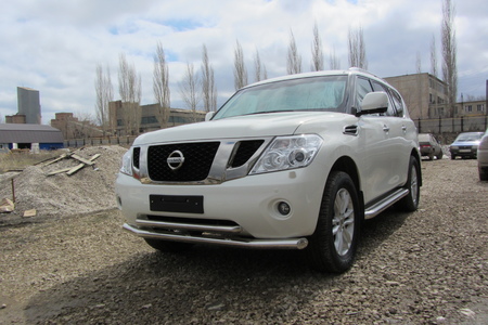 Защита переднего бампера d76+d57 двойная Nissan Patrol (2012-2020) NIPAT004