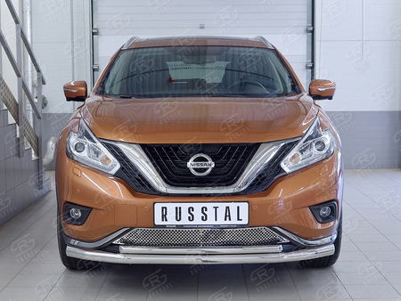 Защита переднего бампера d63 секция-d42 дуга RUSSTAL Nissan Murano (2016-2023) NMUZ-002402