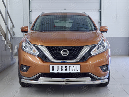 Защита переднего бампера d63 секция-75х42 дуга RUSSTAL Nissan Murano (2016-2023) NMUZ-002403