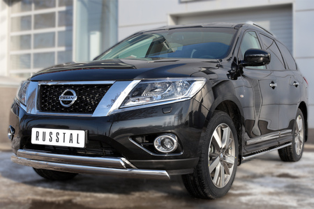 Пороги труба 75х42 овал с проступью RUSSTAL Nissan Pathfinder (2014-2017) NPO-002022