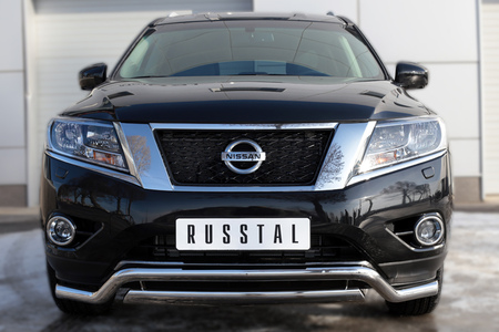 Защита переднего бампера d63 волна d75х42 дуга RUSSTAL Nissan Pathfinder (2014-2017) NPZ-002017
