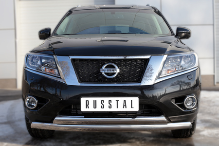 Защита переднего бампера d75х42 дуга d75х42 дуга RUSSTAL Nissan Pathfinder (2014-2017) NPZ-002018
