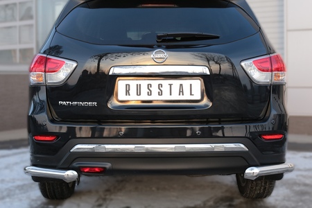 Защита заднего бампера уголки d63 секции RUSSTAL Nissan Pathfinder (2014-2017) NPZ-002028