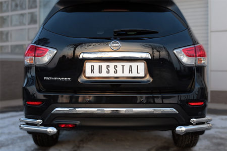 Защита заднего бампера уголки d63 секции - d42 секции RUSSTAL Nissan Pathfinder (2014-2017) NPZ-002029