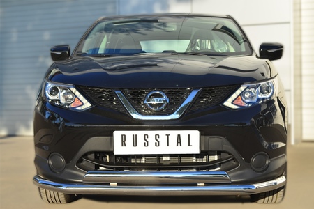 Защита переднего бампера d63 секции d75х42 дуга RUSSTAL Nissan Qashqai (2014-2018) NQQZ-001783