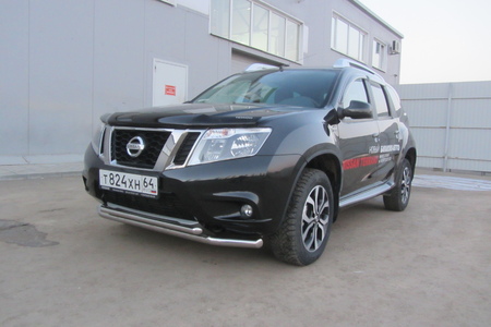 Защита переднего d57+d42 бампера двойная Nissan Terrano (2014-2023) NTER14-002