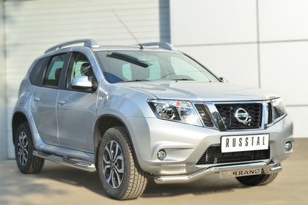 Пороги труба d76 с накладкой вариант 1 RUSSTAL Nissan Terrano (2014-2023) NTRT-001790