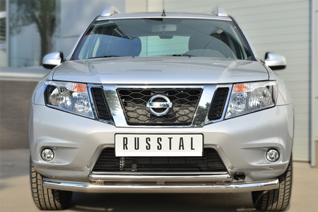 Защита переднего бампера d63 секции d42 дуга декор-паз RUSSTAL Nissan Terrano (2014-2023) NTRZ-001781