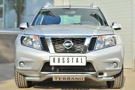 Защита переднего бампера d63 волна с декоративной надписью RUSSTAL Nissan Terrano (2014-2023) NTRZ-001783