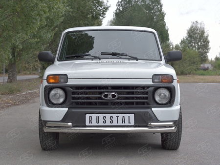 Защита переднего бампера d63 секции-d42 уголки RUSSTAL Lada 4x4 Urban (2014-2021) NUZ-002810