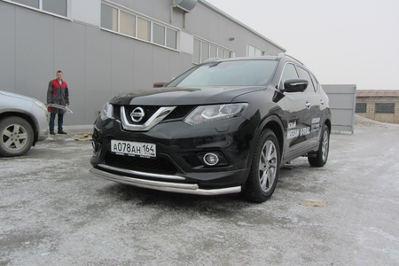 Защита переднего бампера d57+d42 двойная Nissan X-Trail (2015-2023) NXT15-002