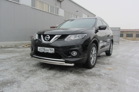 Защита переднего бампера d57+d42 двойная короткая Nissan X-Trail (2015-2023) NXT15-004