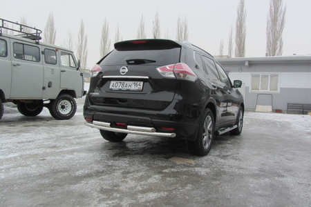 Защита заднего бампера d57+d57 двойная Nissan X-Trail (2015-2023) NXT15-008