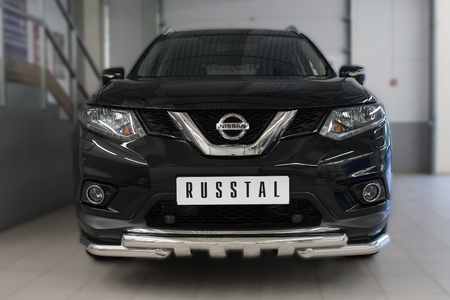 Защита переднего бампера d63 дуга d63 уголки+клыки RUSSTAL Nissan X-Trail (2015-2018) NXZ-002084