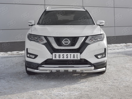 Защита переднего бампера d63 дуга-d63 уголки+клыки RUSSTAL Nissan X-Trail (2018-2023) NXZ-003150