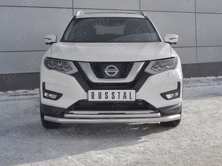 Защита переднего бампера d63 секции-d42 дуга RUSSTAL Nissan X-Trail (2018-2023) NXZ-003152