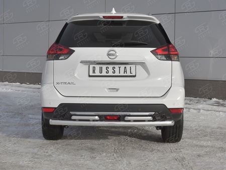 Защита заднего бампера d63 дуга-d42x2 дуги RUSSTAL Nissan X-Trail (2018-2023) NXZ-003161