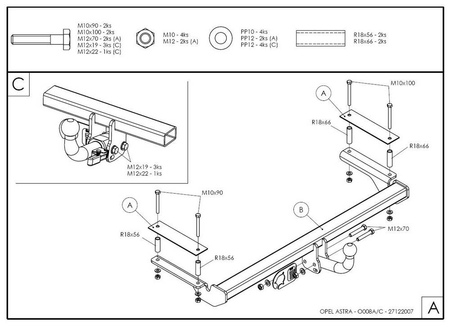 Фаркоп оцинкованный Galia для Opel Astra хетчбек (1998-2004) O008A