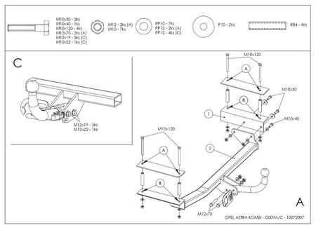 Фаркоп оцинкованный с быстросъемным шаром Galia для Opel Astra универсал (1998-2004) O009C