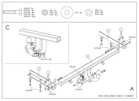 Фаркоп оцинкованный с быстросъемным шаром Galia для Opel Astra универсал (2004-2009) O050C