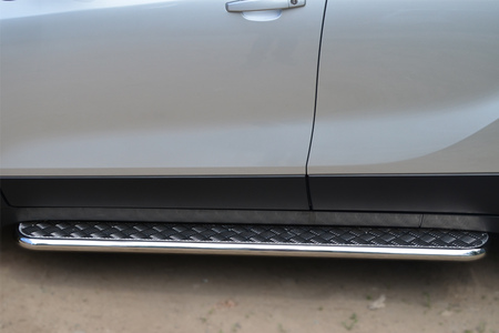 Пороги труба d42 с листом (лист алюминий,профиль нержавеющий) вариант 1 RUSSTAL Opel Mokka (2013-2019) OML-001356