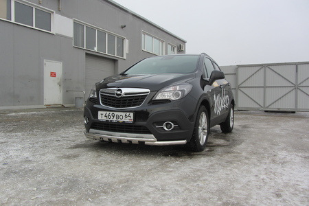 Защита переднего бампера d57+d42 двойная с профильной ЗК Opel Mokka (2013-2020) OPMOK13-001