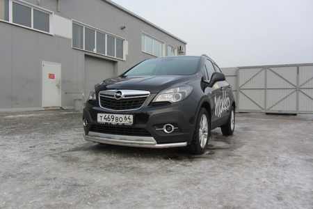 Защита переднего бампера d57+d42 двойная длинная Opel Mokka (2013-2020) OPMOK13-002