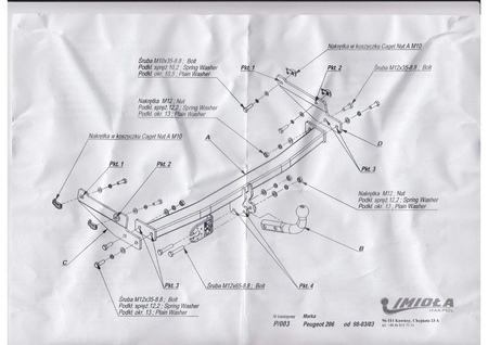 Фаркоп Imiola для Peugeot 206 (1998-2003) P.003