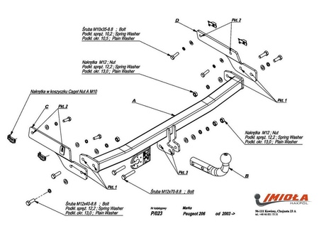 Фаркоп Imiola для Peugeot 206 хетчбек (2003-2010) P.023