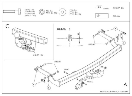 Фаркоп оцинкованный Galia для Peugeot 206 (1998-2003) P003A