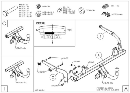 Фаркоп оцинкованный Galia для Peugeot 406 универсал (1996-2004) P014A