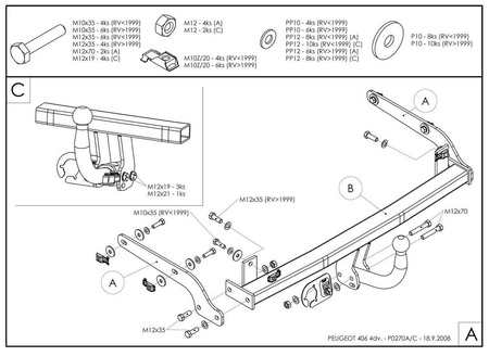 Фаркоп оцинкованный Galia для Peugeot 406 седан (1995-2004) P027A