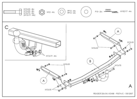 Фаркоп оцинкованный Galia для Peugeot 206 универсал (2002-2010) P037A