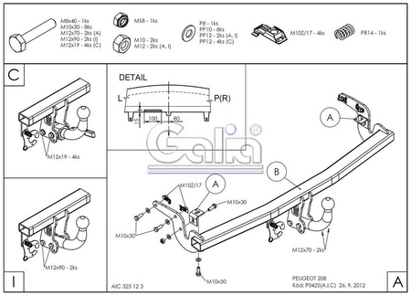 Фаркоп оцинкованный с быстросъемным шаром Galia для Citroen C3 (2016-) P042C