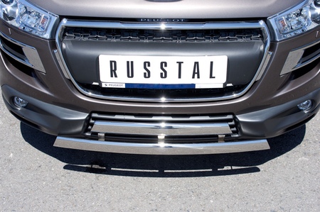 Защита переднего бампера d75х42/75х42 овалы RUSSTAL Peugeot 4008 (2012-2016) P48Z-000533