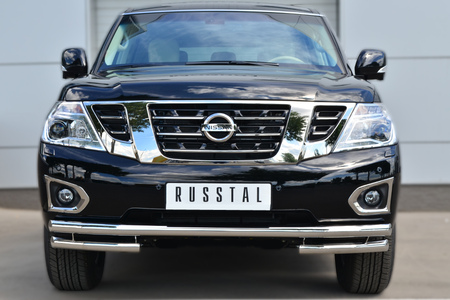 Защита переднего бампера d63 секции d63 уголки RUSSTAL Nissan Patrol (2014-2020) PATZ-001725
