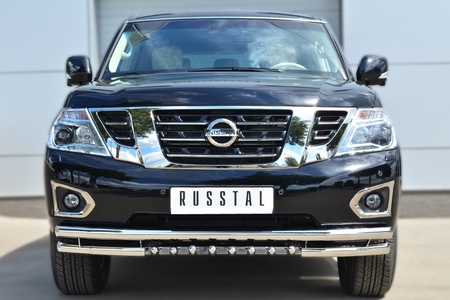 Защита переднего бампера d63 секции d63 уголки+d42 зубы RUSSTAL Nissan Patrol (2014-2020) PATZ-001726