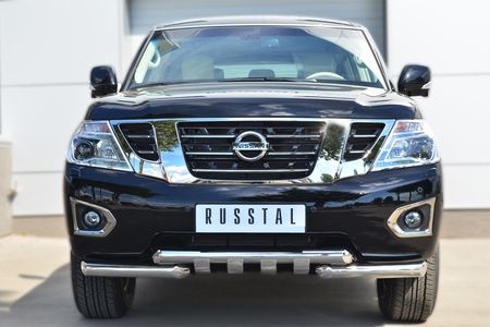 Защита переднего бампера d76 дуга d76х2 дуга+клыки RUSSTAL Nissan Patrol (2014-2020) PATZ-001728