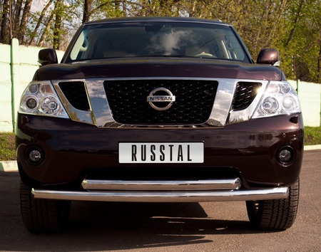 Защита переднего бампера d76х76 RUSSTAL Nissan Patrol (2010-2013) PAZ-000781