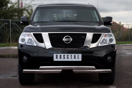 Защита переднего бампера d75х42/75х42 ступень RUSSTAL Nissan Patrol (2010-2013) PAZ-000893