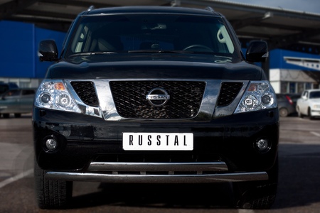 Защита переднего бампера d75х42х75/42 овалы RUSSTAL Nissan Patrol (2010-2013) PAZ-000894