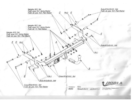 Фаркоп Imiola для Renault Clio хетчбек 5 дверей (2012-2016) R.054