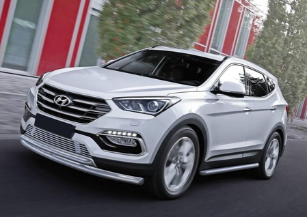 Защита переднего бампера d57+d42 Hyundai Santafe (2016-2018) R.2309.001