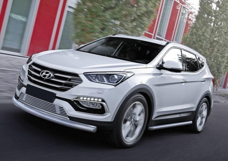 Защита переднего бампера 75x42 овал длинная Hyundai Santafe (2016-2018) R.2309.003