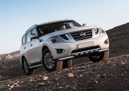 Защита переднего бампера d76+d57 с профильной защитой картера Nissan Patrol (2014-2020) R.4114.003